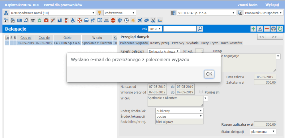 Rejestracja polecenia wyjazdu służbowego