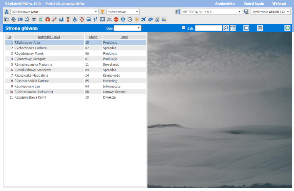 Wersja dla przełożonego (możliwość zarządzania pracownikami)