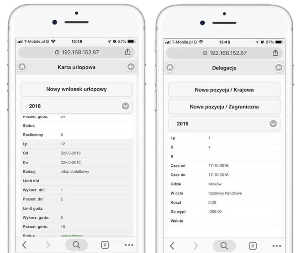 Wersja mobilna portalu dla pracownika